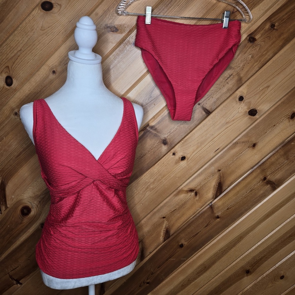 Sea Level Swim Twist Front Tankini Two Piece Swim Suit Red Sz 6/8 High Waisted